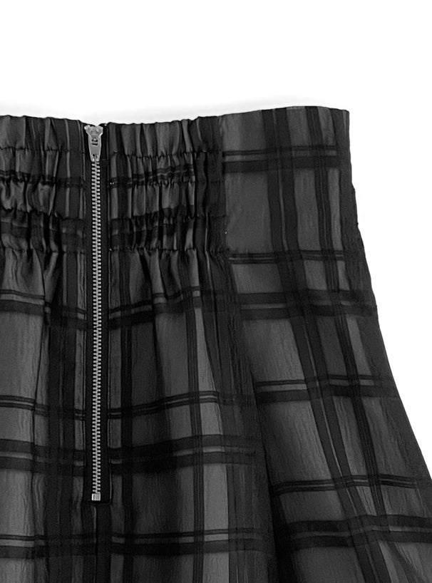 兩色入｜透視襯裡格紋喇叭裙