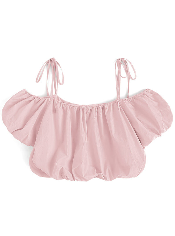 露肩氣球短款襯衫