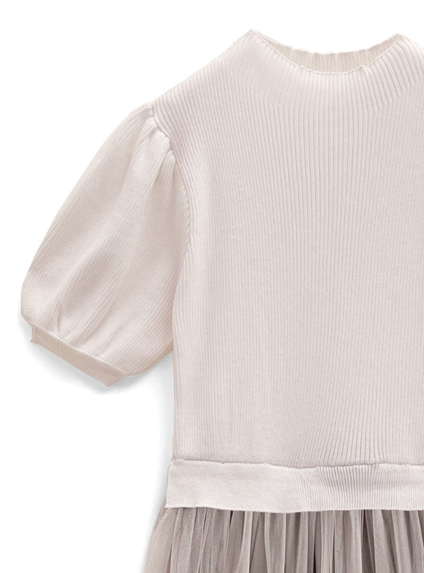 短袖假兩件薄紗裙