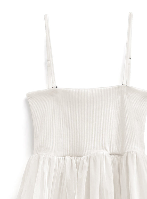 兩著薄紗褶吊帶裙