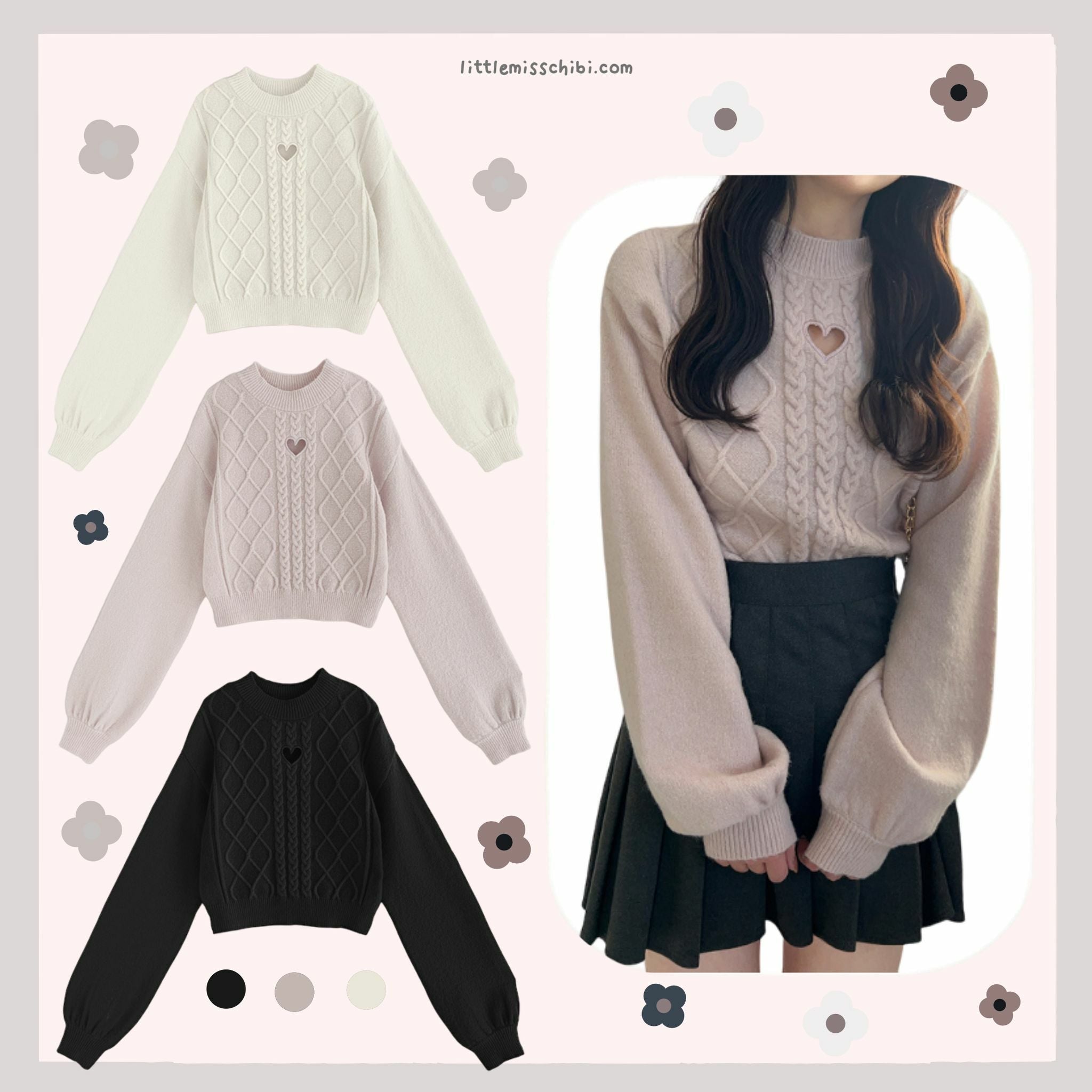 心型開口絞花針織上衣