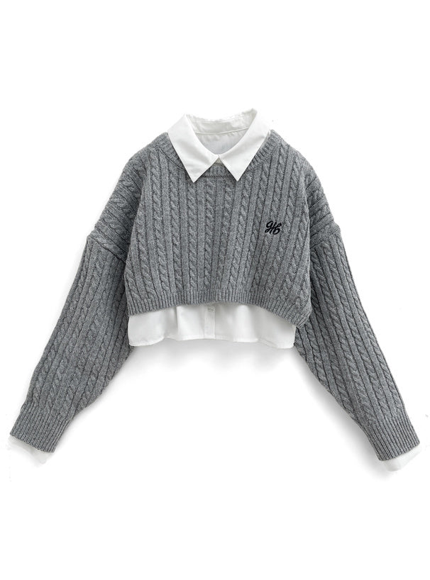 絞花針織短襯衫套裝