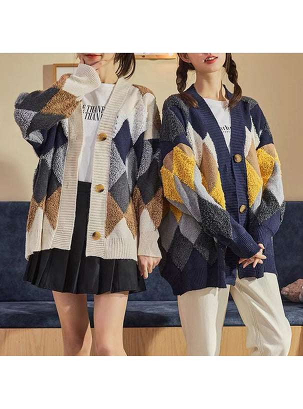 雙色菱格冷外套