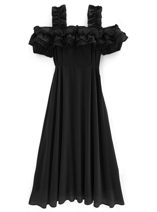 荷葉邊露肩喇叭長裙