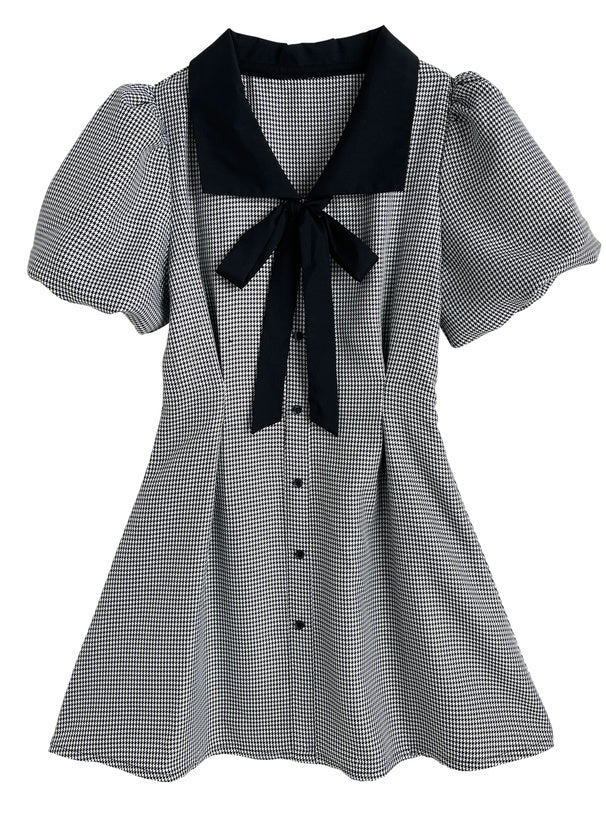 絲帶千鳥格泡泡裙