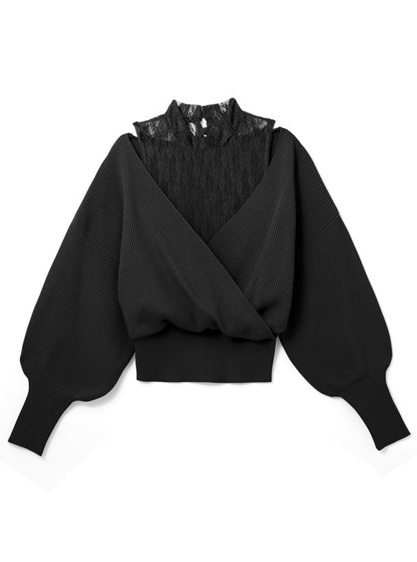 2way蕾絲接合針織上衣