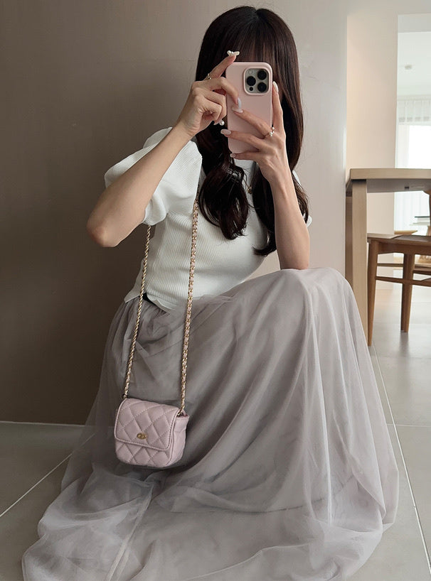 短袖假兩件薄紗裙