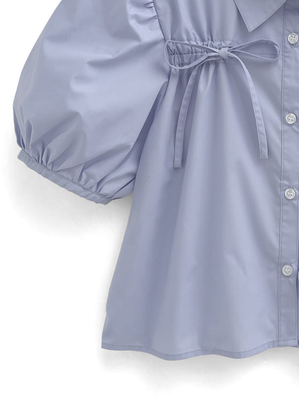 泡泡袖絲帶襯衫