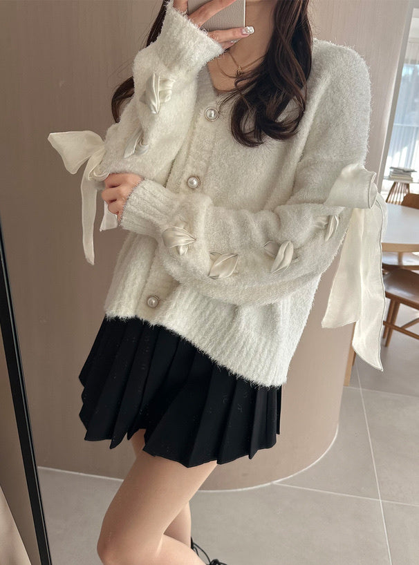 蝴蝶結羽毛開衫