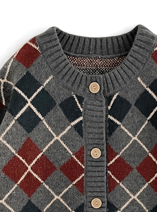 菱形圖案針織開襟衫