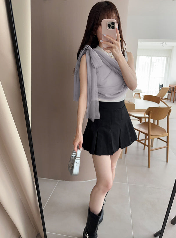 四色入 | 3ways薄紗緞帶上衣