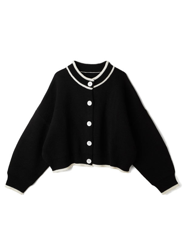 配色明線針織開衫