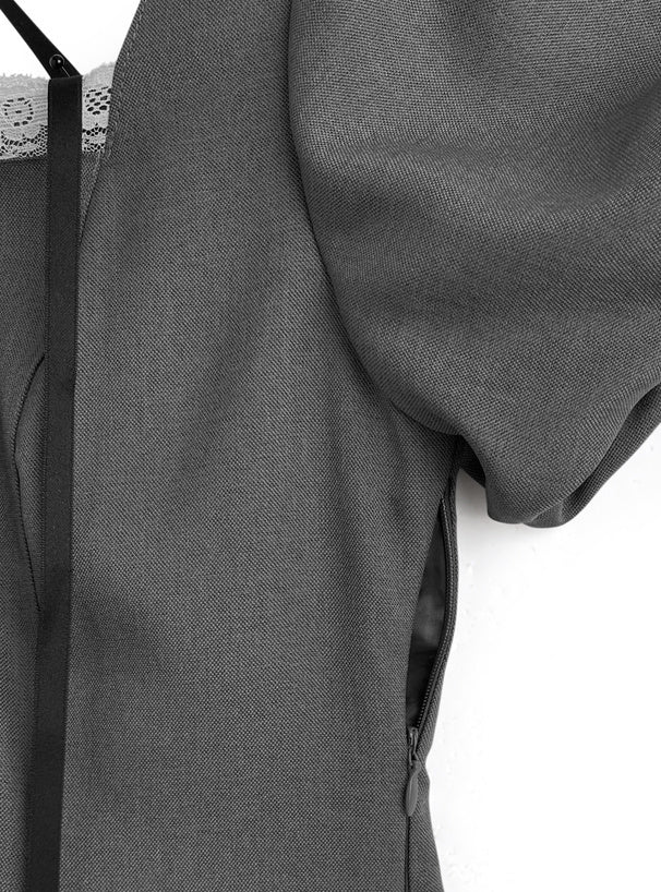 綁帶燈籠袖連身裙