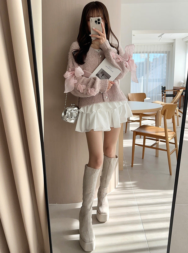 蝴蝶結羽毛開衫