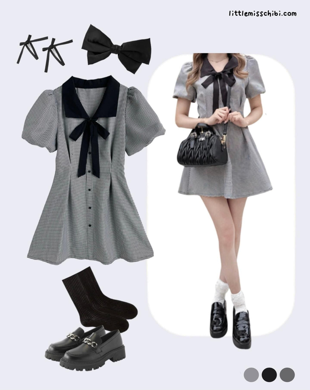 絲帶千鳥格泡泡裙