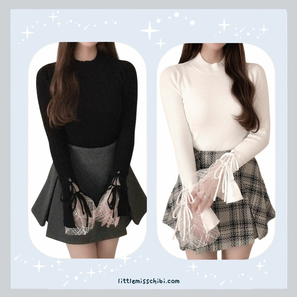 緞帶蕾絲喇叭袖上衣