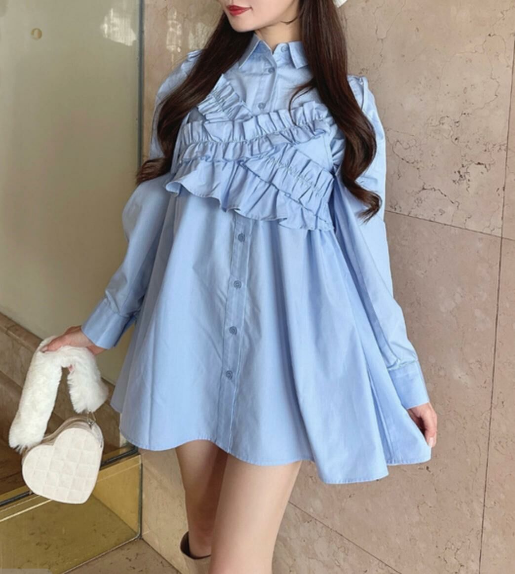 交叉荷葉邊襯衫裙