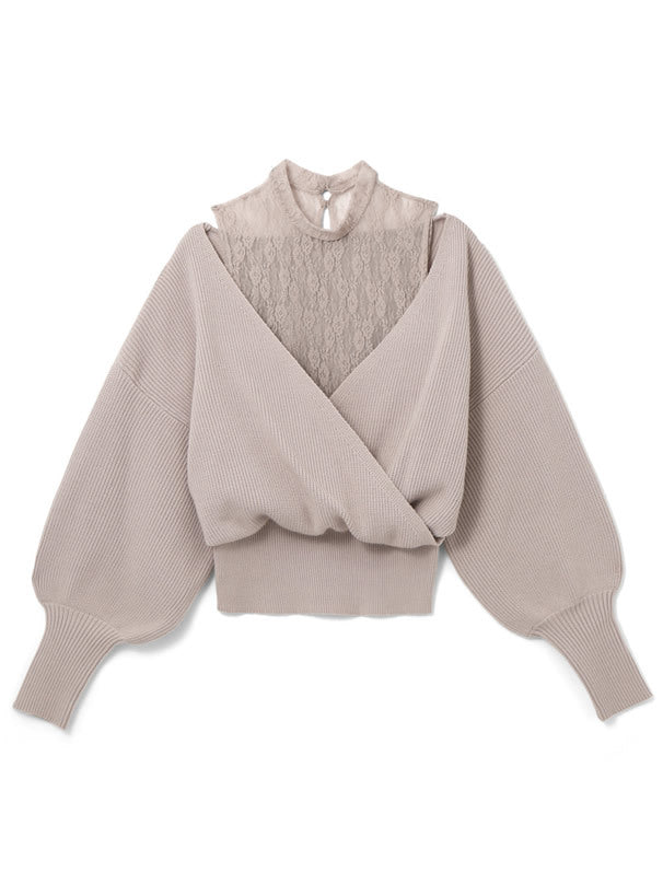 2way蕾絲接合針織上衣