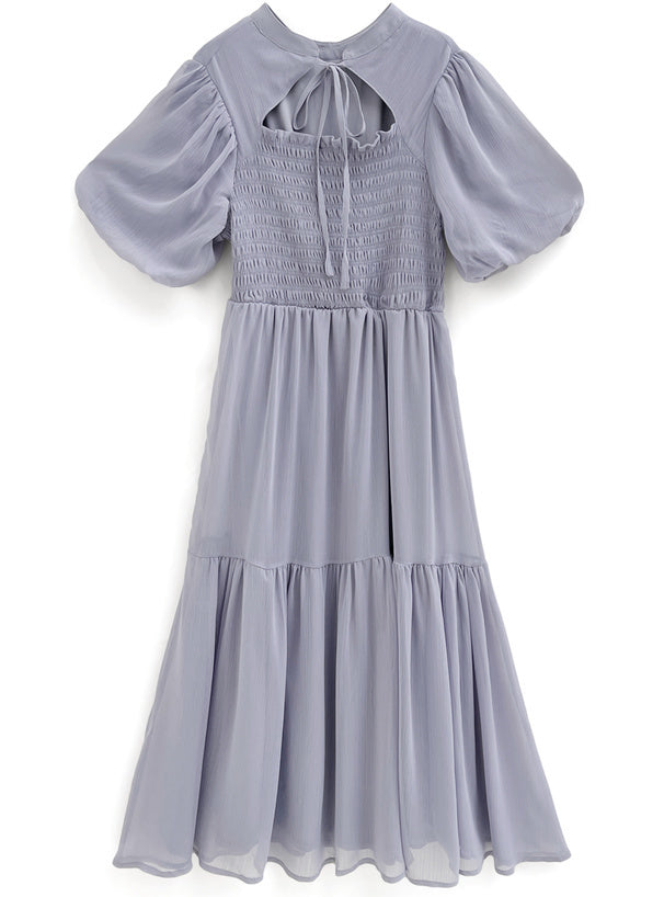 燈籠袖前開襟連身裙