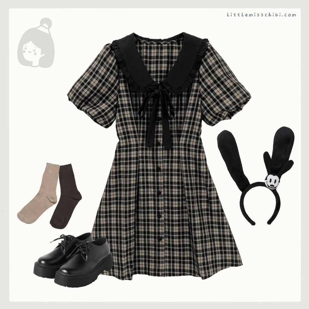 蝴蝶結格紋連身裙