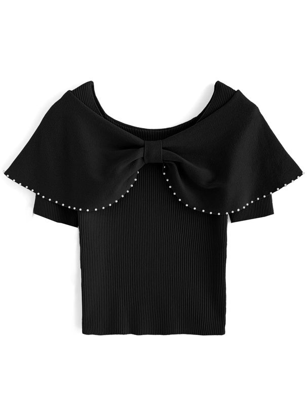 珍珠絲帶針織上衣