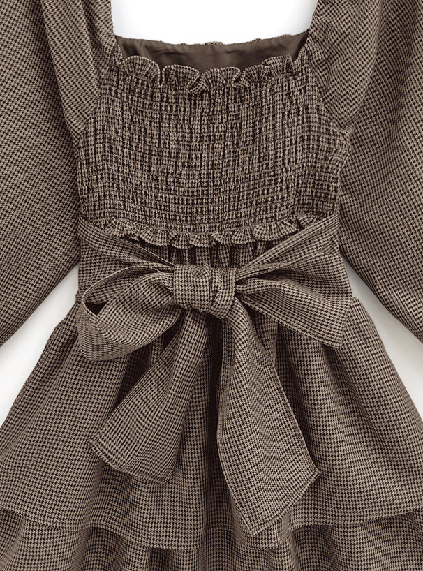 背絲帶千鳥格連身裙