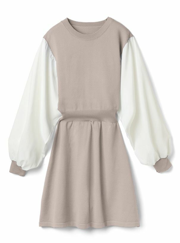 撞色手袖連衣裙