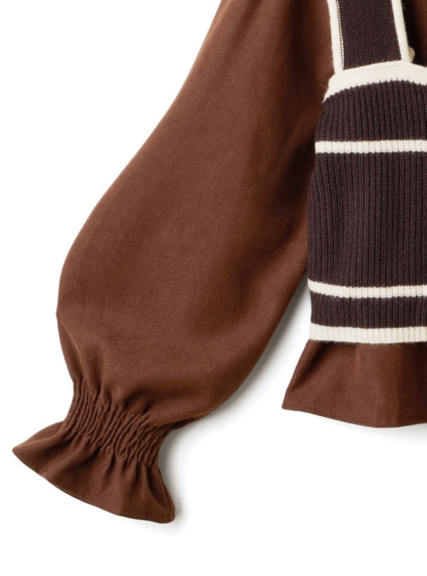 配色針織背心x束袖top