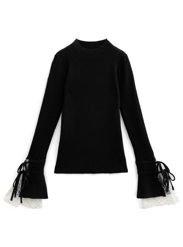 緞帶蕾絲喇叭袖上衣