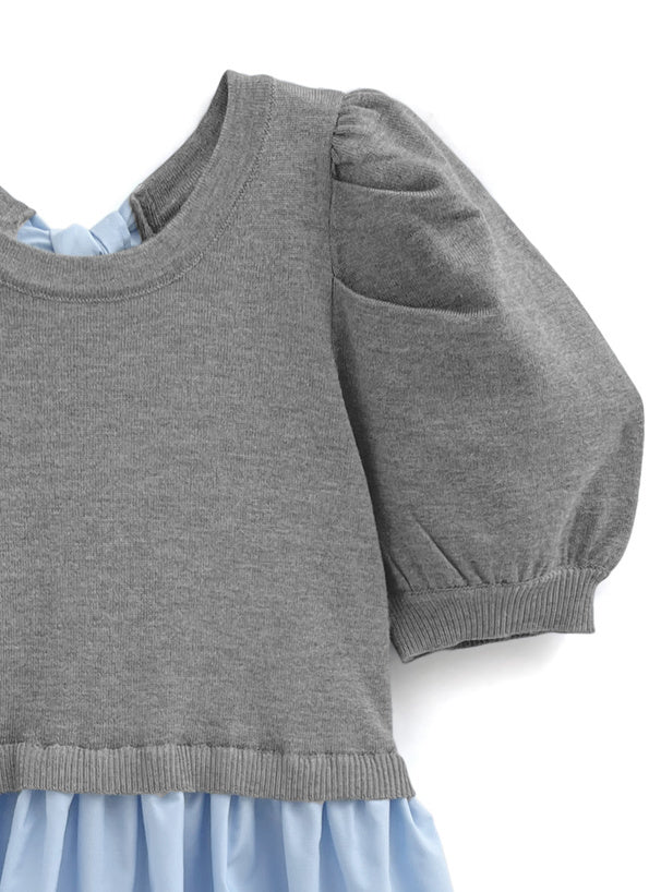 拼色絲帶假兩件連身裙