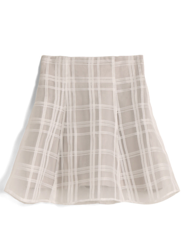 兩色入｜透視襯裡格紋喇叭裙
