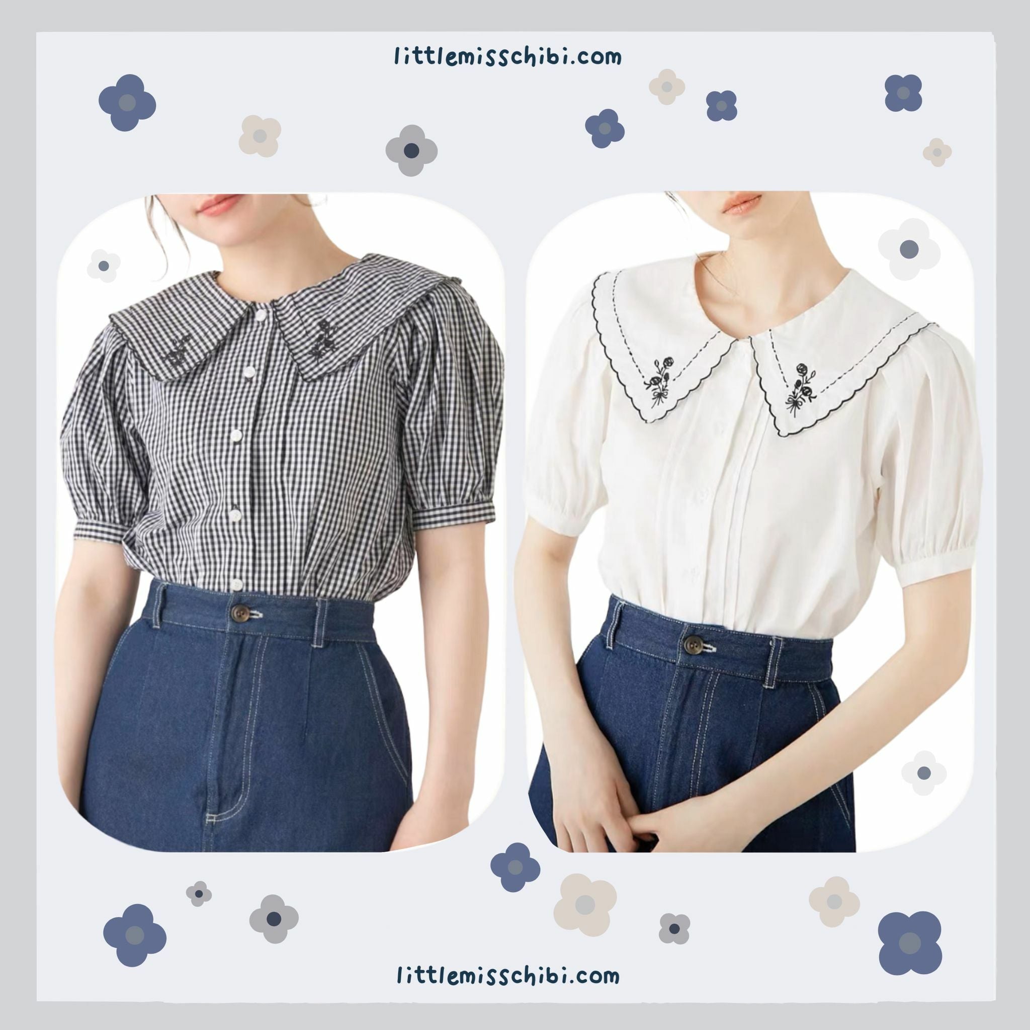 花邊領口泡泡袖上衣