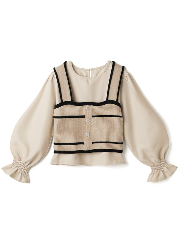 配色針織背心x束袖top