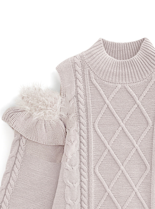 四色入｜露肩羽毛針織連身裙