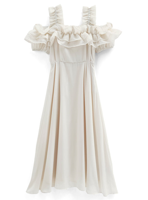 荷葉邊露肩喇叭長裙