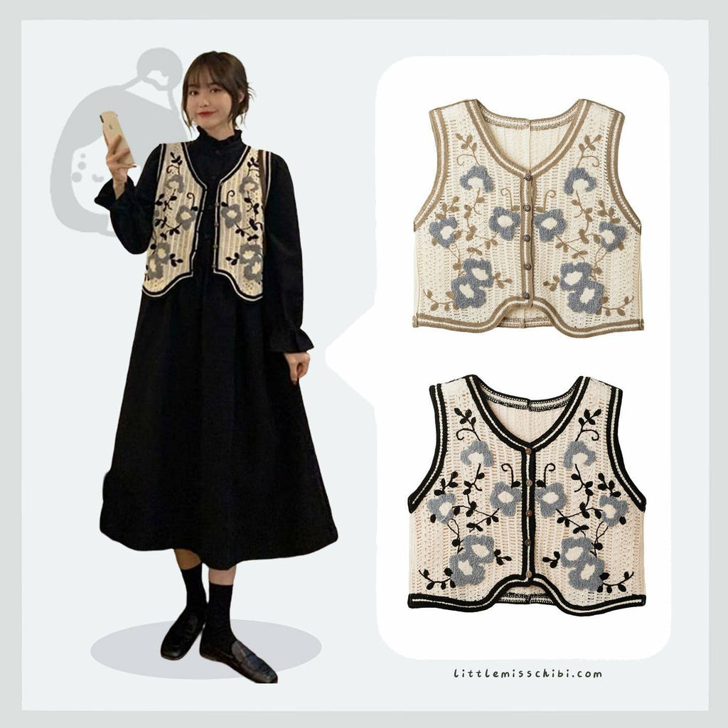 針織花花馬甲背心