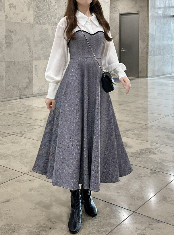 襯衫假兩件連衣裙