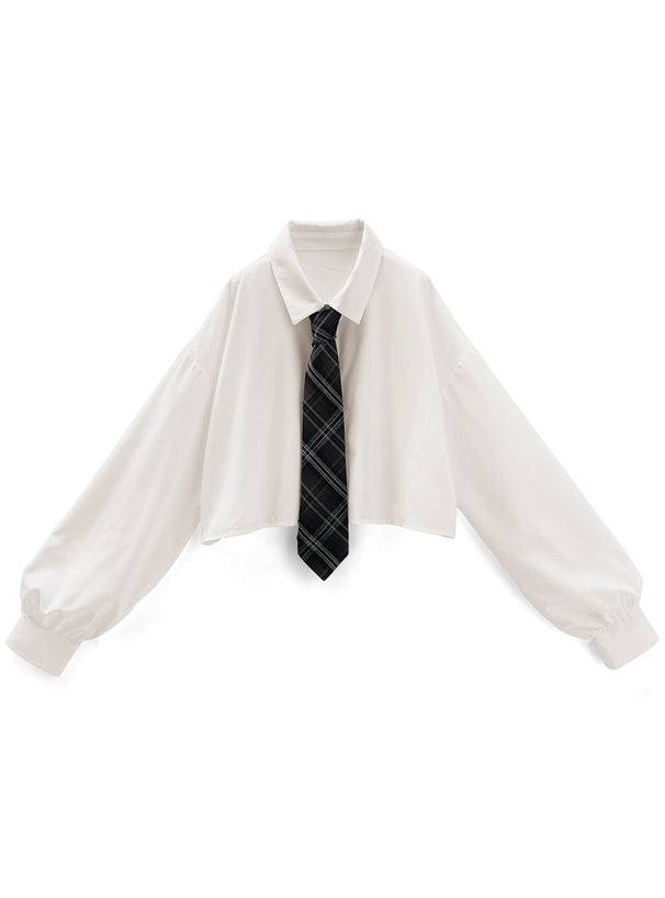 格子領帶短款上衣