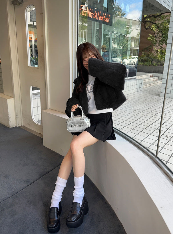 兩色入｜短版毛毛大褸