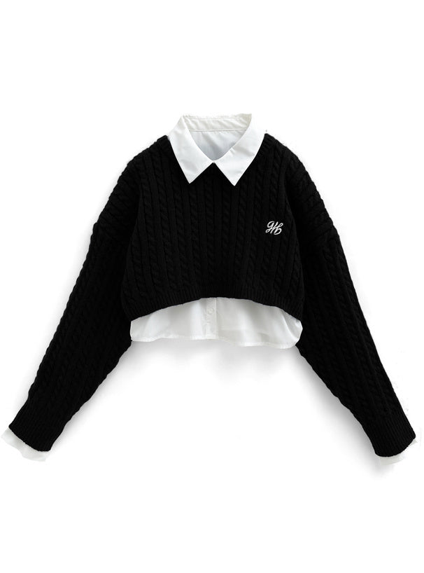 絞花針織短襯衫套裝