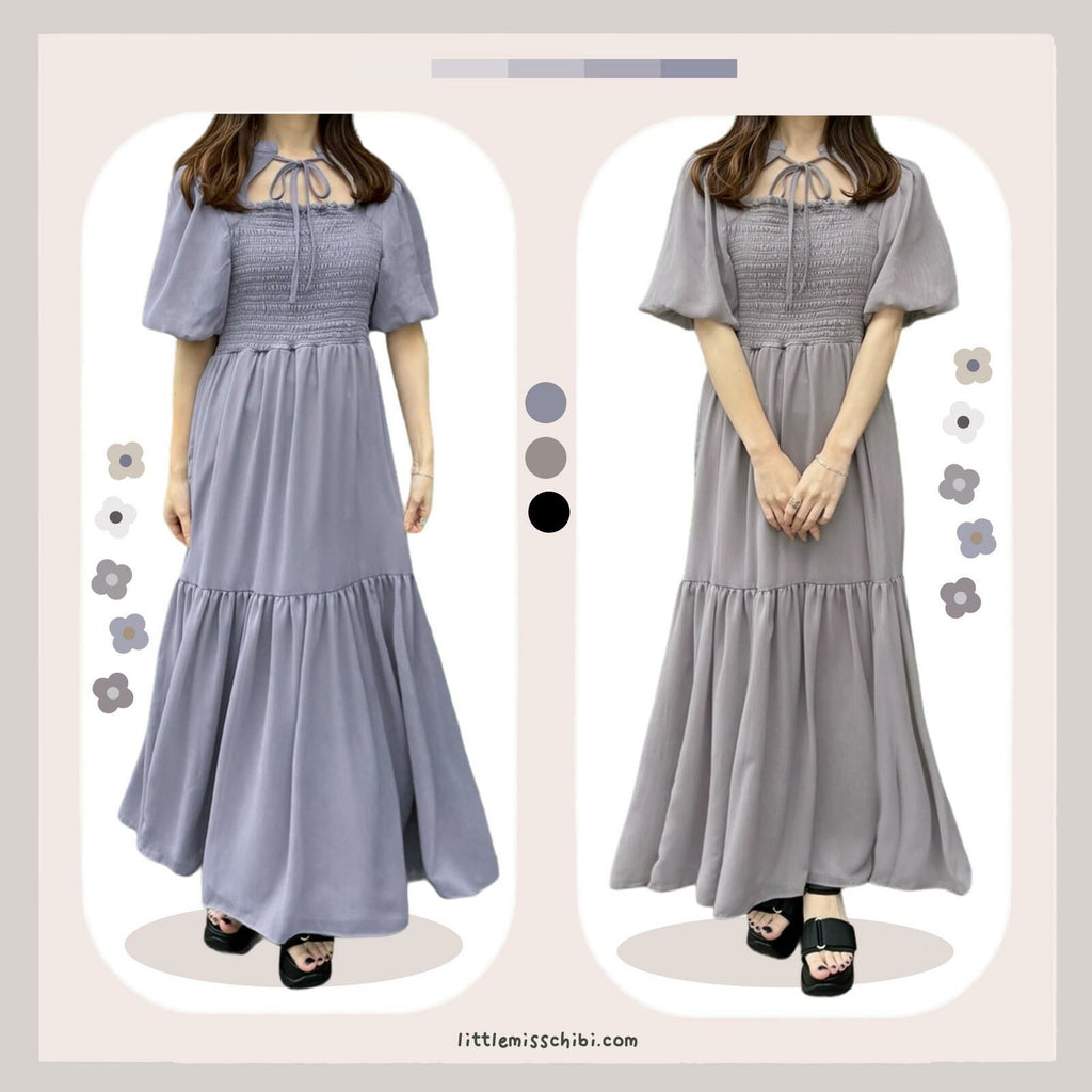 燈籠袖前開襟連身裙