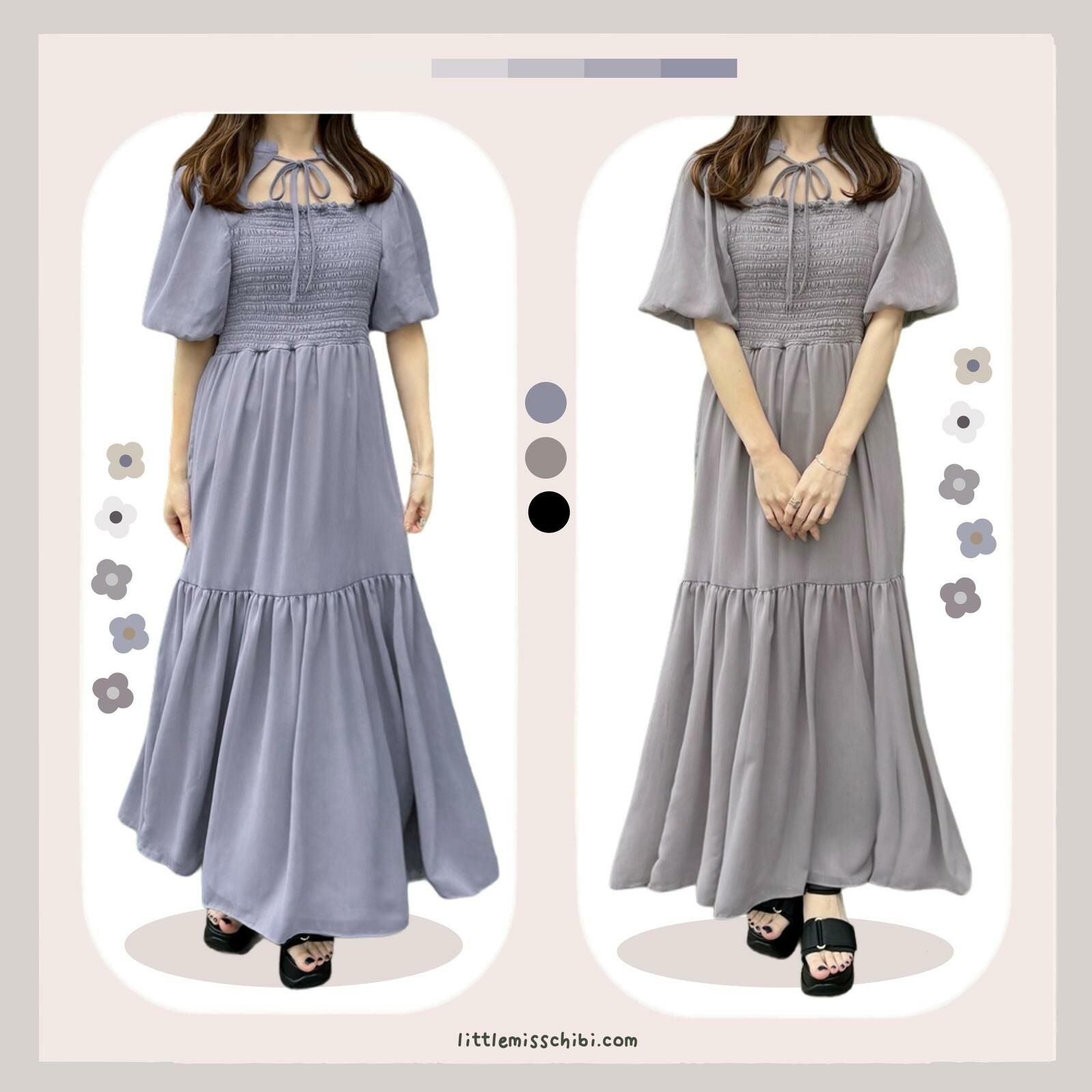 燈籠袖前開襟連身裙