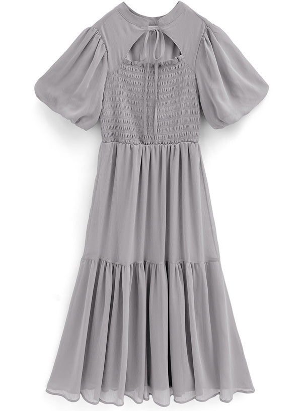 燈籠袖前開襟連身裙