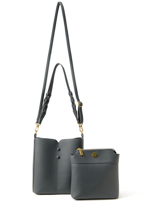 兩用方形皮革單肩包配小袋