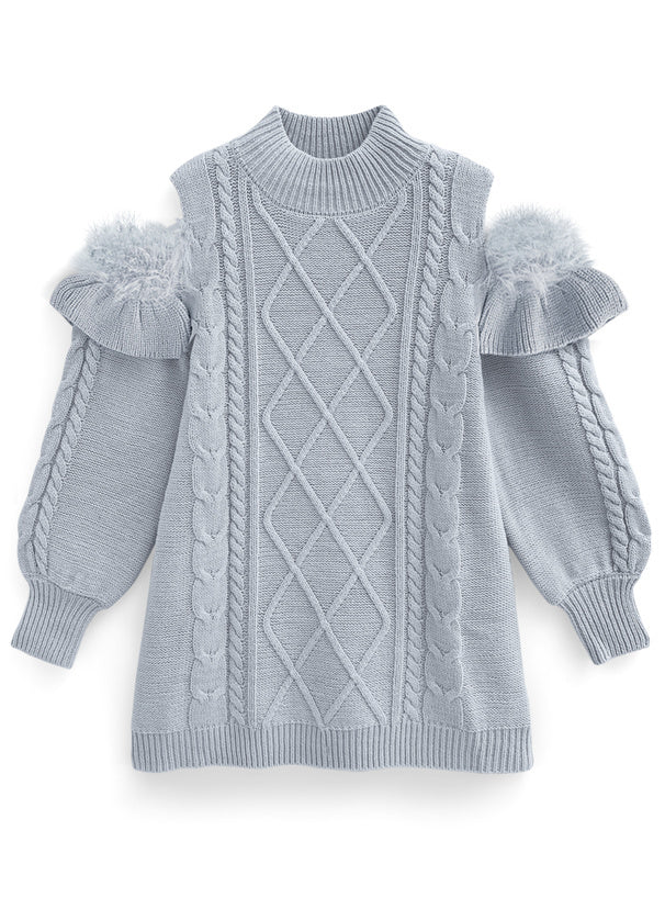 四色入｜露肩羽毛針織連身裙