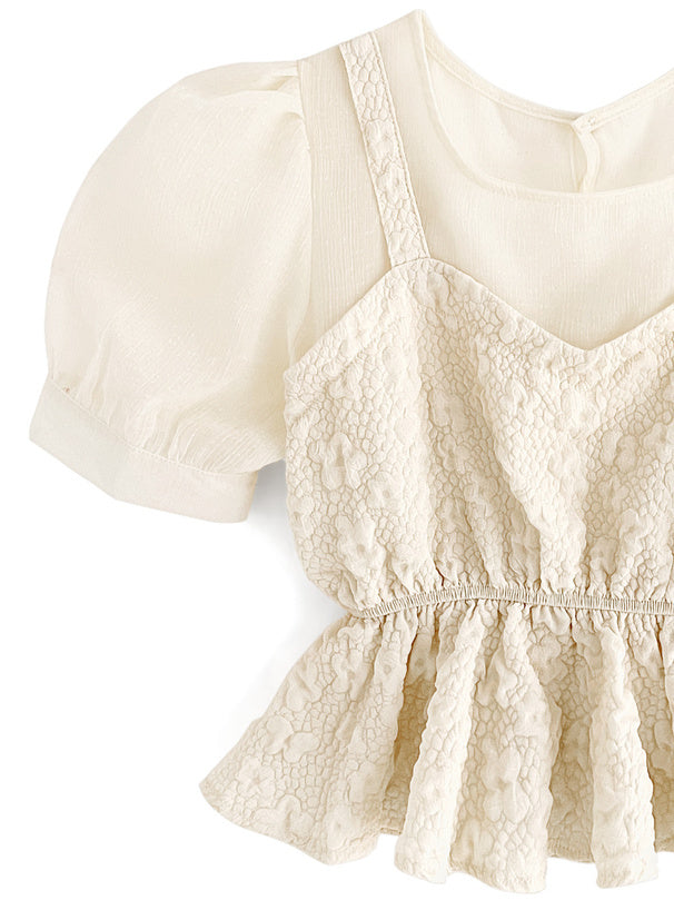 假兩件壓花外搭透明上衣