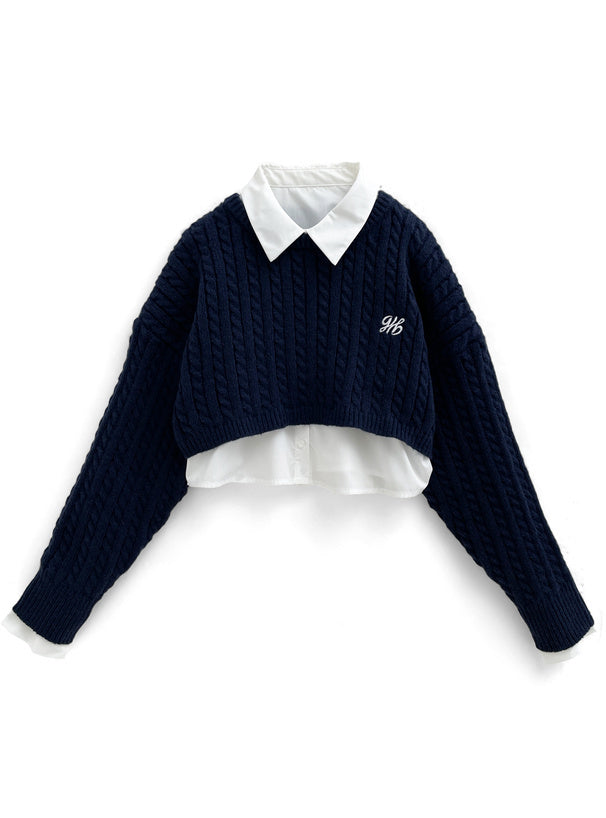 絞花針織短襯衫套裝