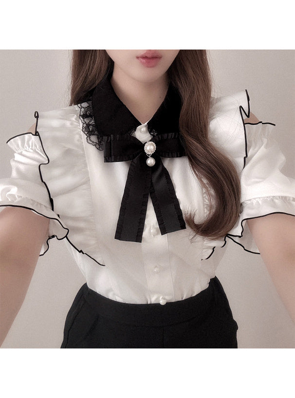 蝴蝶結可拆！露肩荷葉邊上衣