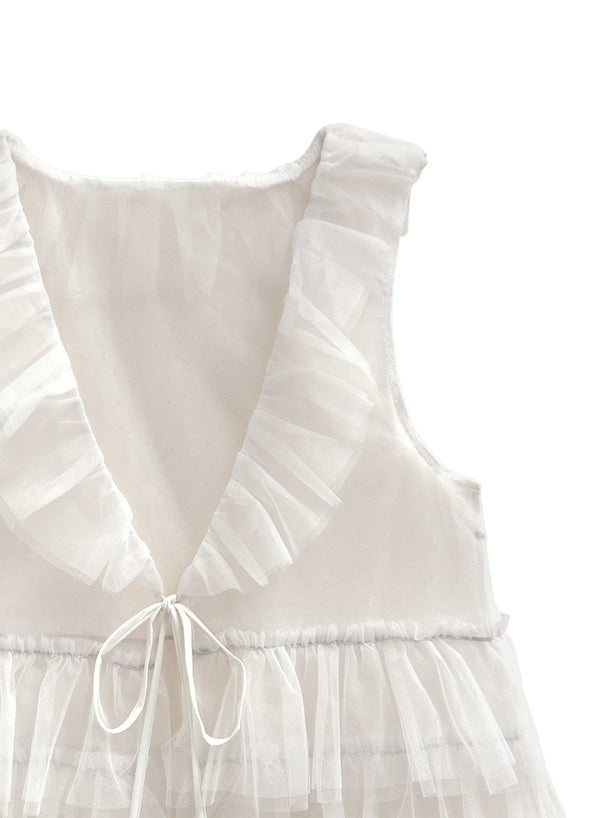 四色入｜薄紗分層荷葉邊背心