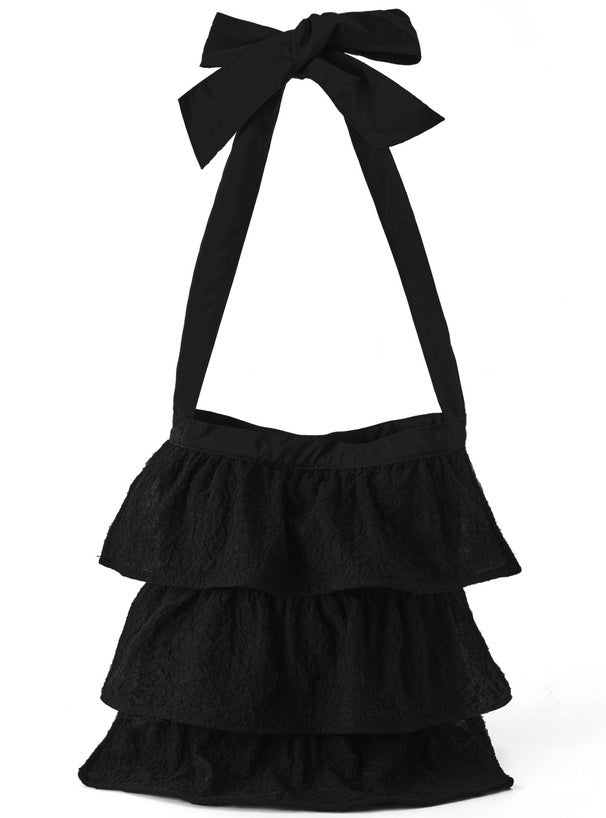 透明紗褶邊絲帶手袋